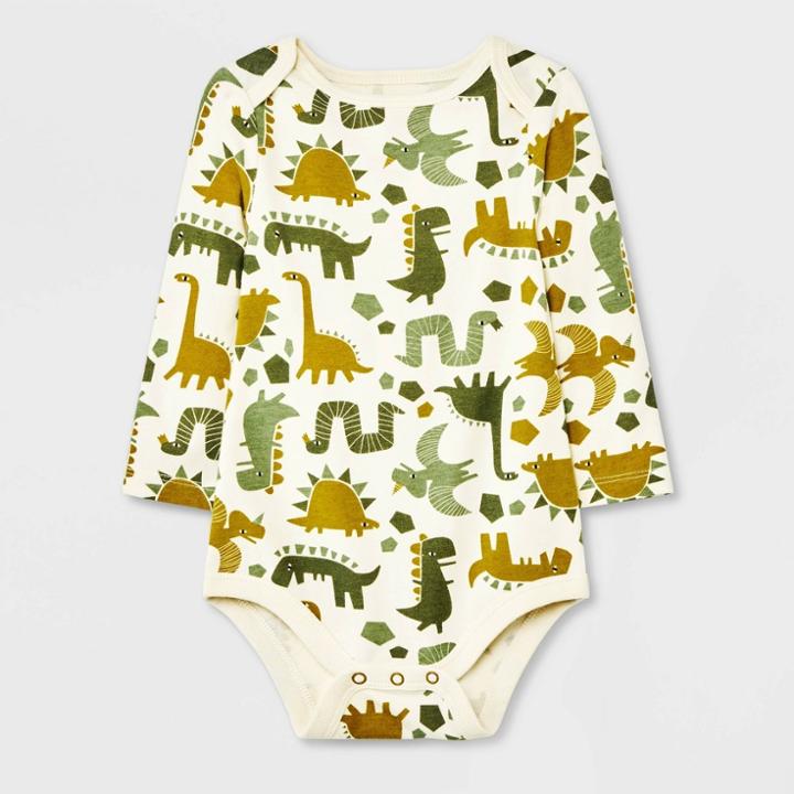 Baby Boys' Dino Long Sleeve Bodysuit - Cat & Jack Cream Newborn, Ivory
