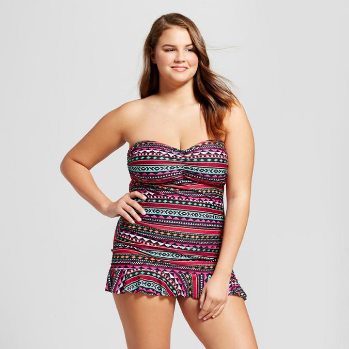 Surfside Women's Plus Size Bandeau Swim Dress - Red 2x,