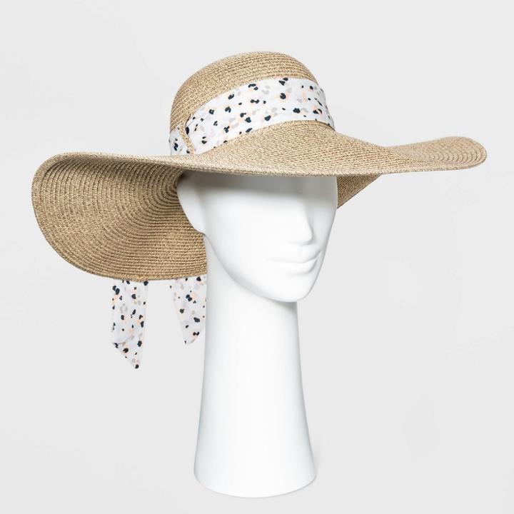 Women's Wide Brim Straw Floppy Hat - A New Day Natural