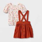 Toddler Girls' Short Sleeve Floral Top & Corduroy Skirtall Set - Cat & Jack Orange