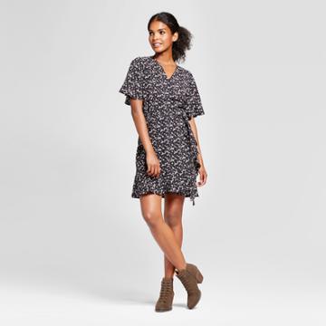 Women's Ruffle Hem Floral Wrap Dress - K By Kersh Black