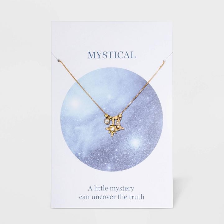 No Brand Cubic Zirconia Star Moon And Drop Short Necklace - Gold