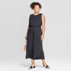Women's Plus Size Sleeveless Crewneck Belted Knit Jumpsuit - Ava & Viv Black