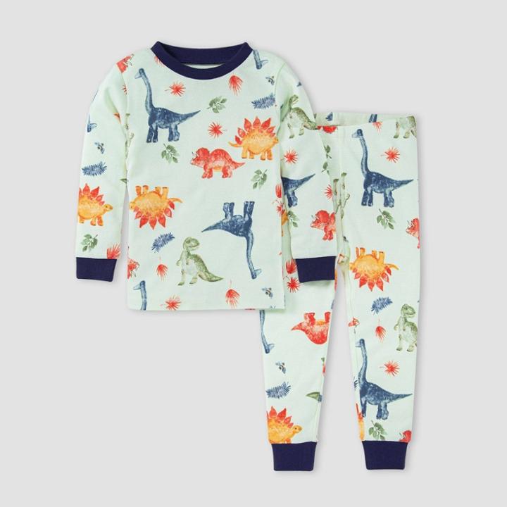 Burt's Bees Baby Toddler Boys' 2pc Dino Friends Midnight Organic Cotton Pajama