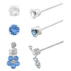 Target Girls' Sterling Silver 3 Pr Crystal Studs(2) & Flower Earring Set-white/sapphire-4mm