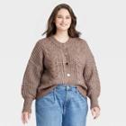 Women's Plus Size Metal Button Cardigan - A New Day Brown