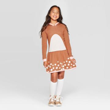 Well Worn Girls' Christmas Reindeer Dress - Brown S, Girl's,