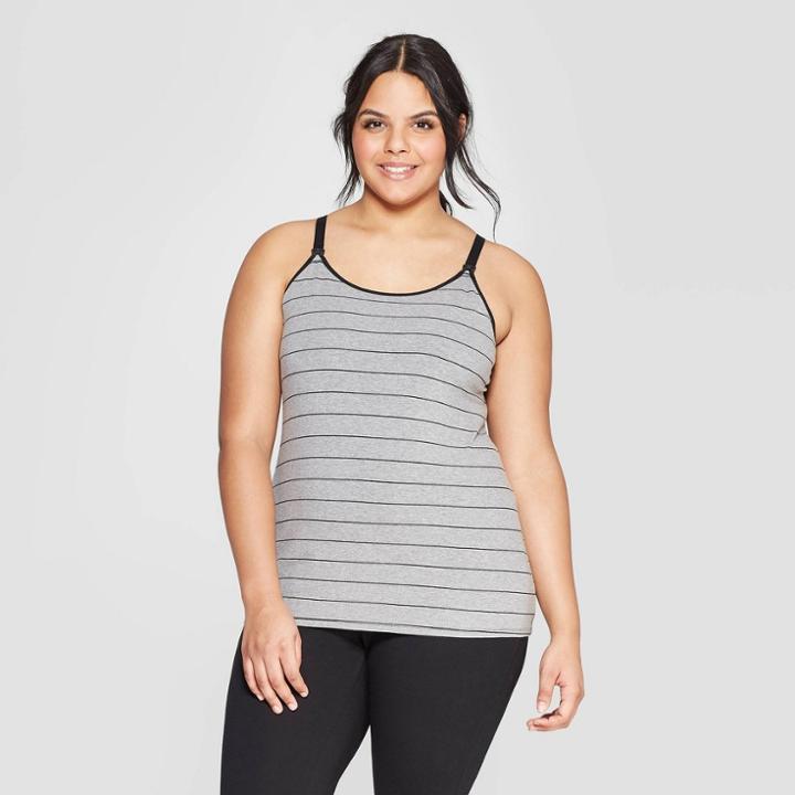 Women's Striped Nursing Cami - Auden Heather Gray/black
