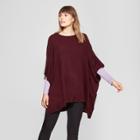 Women's Boatneck Knit Poncho Sweater - A New Day Burgundy (red)
