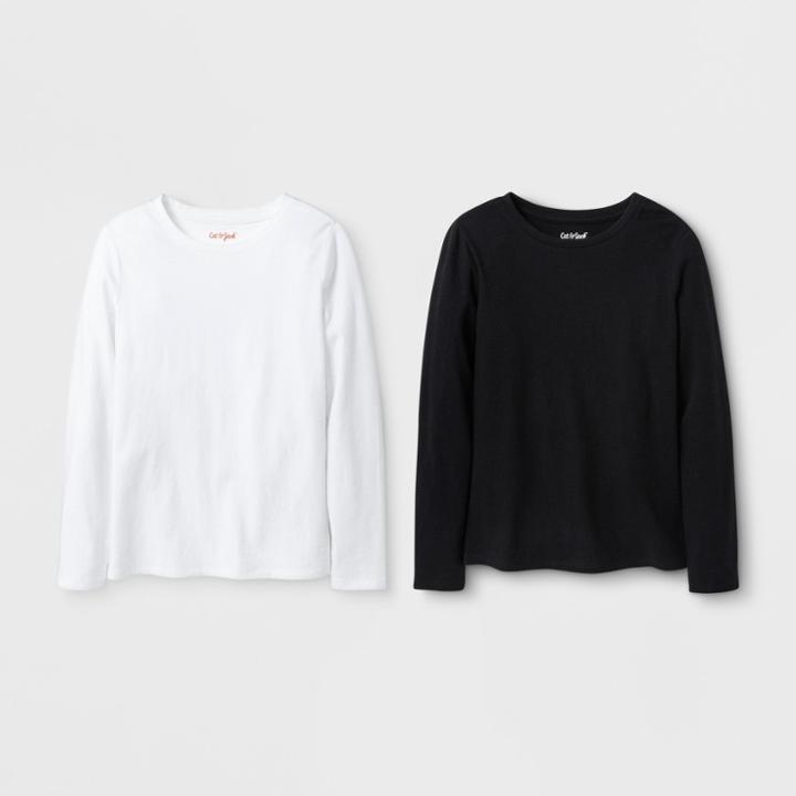 Girls' 2pk Solid Long Sleeve T-shirt - Cat & Jack White/black L, Girl's, Size: