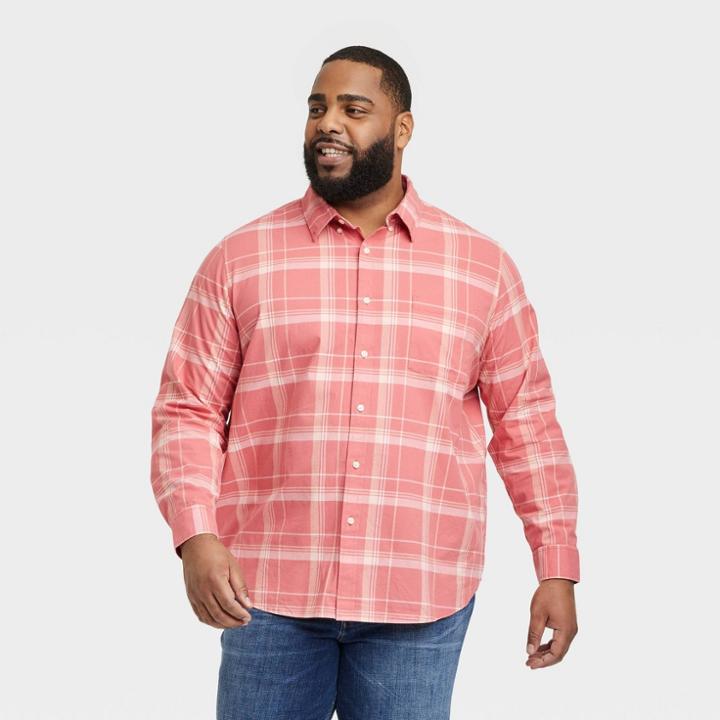 Men's Big & Tall Every Wear Long Sleeve Button-down Shirt - Goodfellow & Co Rose Red