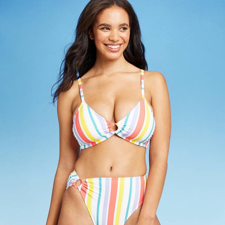 Women's Ring Front Triangle Bikini Top - Xhilaration Multi Stripe Xs, Women's,