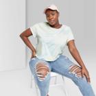 Women's Plus Size Short Sleeve Boxy Baby T-shirt - Wild Fable Blue Tie-dye