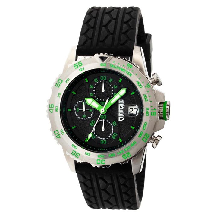 Men's Breed Socrates Full-function Chronograph Silicone Strap Watch-silver/green,
