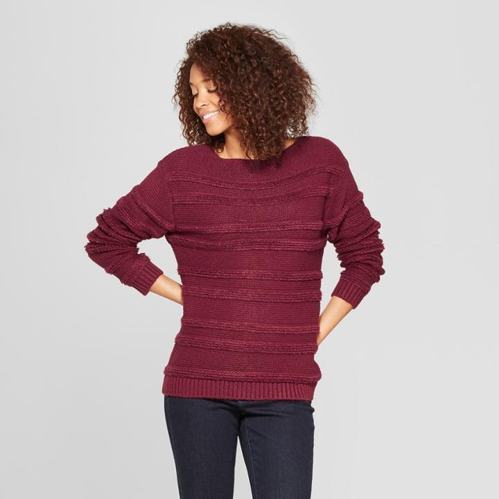 Women's Striped Boucle Pullover - Universal Thread Burgundy (red)