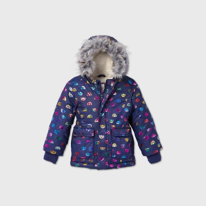Toddler Girls' Rainbow Print Parka Jacket - Cat & Jack Navy