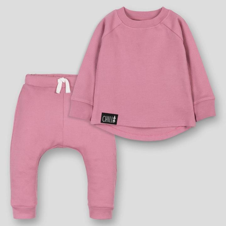 Lamaze Baby Organic Cotton 3pc Mauve Thermal Loungewear Set - Rose Pink