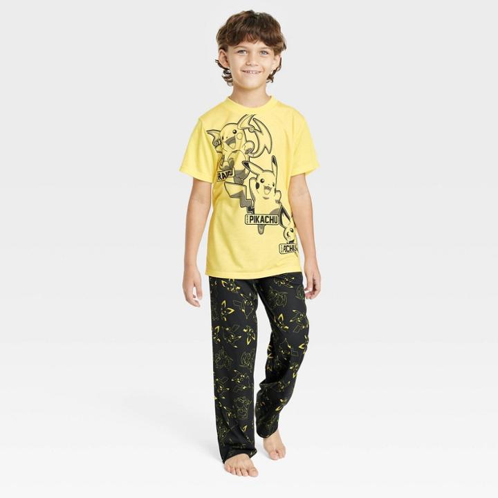 Pokemon Boys' Pokmon Pikachu 2pc Evolution Short Sleeve Top And Pants Pajama Set - Yellow
