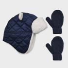 Toddler Boys' Quilted Trapper And Basic Magic Mittens Set - Cat & Jack Navy