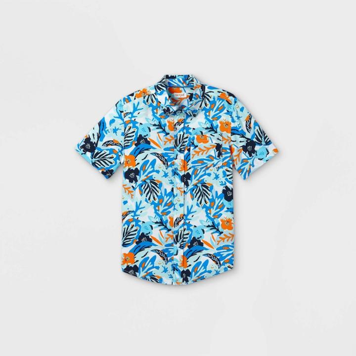 Boys' Challis Button-down Short Sleeve Shirt - Cat & Jack Aqua