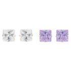 Journee Collection 4 1/2 Ct. T.w. Square-cut Cz Prong Set Stud Earrings Set In Sterling Silver - Light Purple/white, Girl's