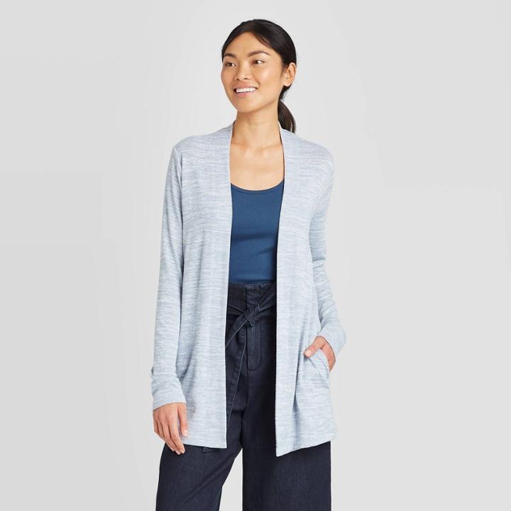 Women's Long Sleeve Open Neck Cardigan - A New Day Light Blue