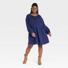 Women's Plus Size Balloon Long Sleeve Corduroy Shift Dress - Universal Thread Navy Blue