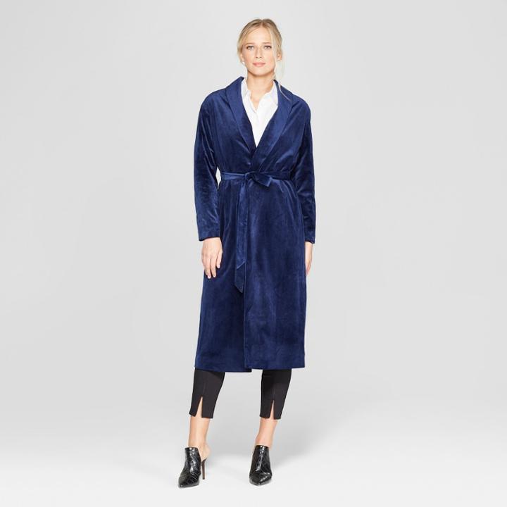Women's Velvet Overcoat - Who What Wear Navy