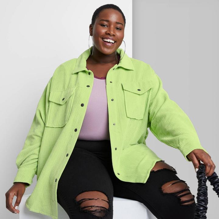 Women's Plus Size Button-front Cord Shirt Jacket - Wild Fable Vibrant