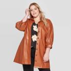 Women's Plus Size Puff Long Sleeve Collared Button-up A Line Mini Dress - Who What Wear Brown 1x, Women's,