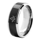 Men's West Coast Jewelry Stainless Steel With Blackplated Masonic Center Band Ring (9), Black/silver