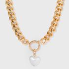 Simulated Pearl Heart Charm Chunky Chain Necklace - Wild Fable Gold