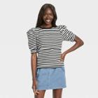 Women's Striped Puff Elbow Sleeve T-shirt - Who What Wear Cream