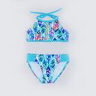 Breaking Waves Girls' High Neck And Side Tab Bikini Set - Turquoise