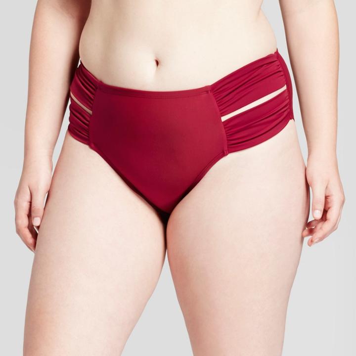 Women's Plus Size Double Tab Hipster Bikini Bottom - Xhilaration Burgundy 16w/18w, Purple