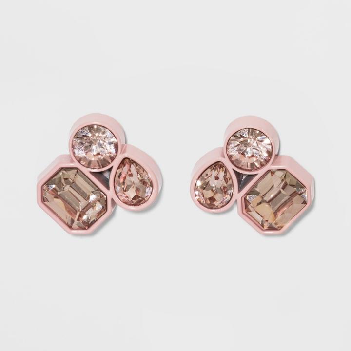 Cluster Stone Button Earrings - A New Day Pink