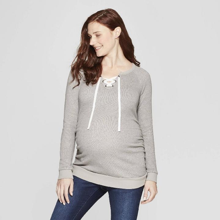 Maternity Textured Lace-up Sweatshirt - Isabel Maternity By Ingrid & Isabel L, Women's, Hardware Gray