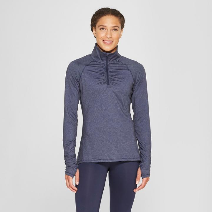 Women's Long Sleeve 1/4 Zip - C9 Champion Blue Heather/ Black L, Blue Heather/black