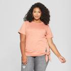 Women's Plus Size Side Tie Short Sleeve T-shirt - Ava & Viv Pink X