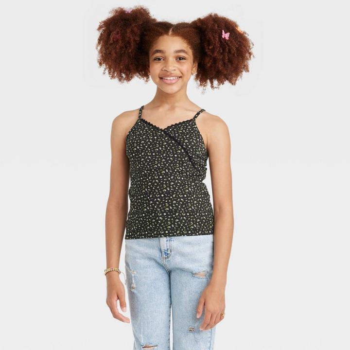 Girls' Lace Trim Cami Tank Top - Art Class Black Floral