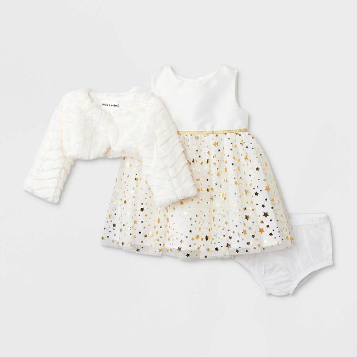 Mia & Mimi Baby Girls' Shrug Foil Dress - White