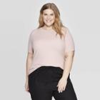 Women's Plus Size Short Sleeve Crewneck Rib T-shirt - Ava & Viv Pink