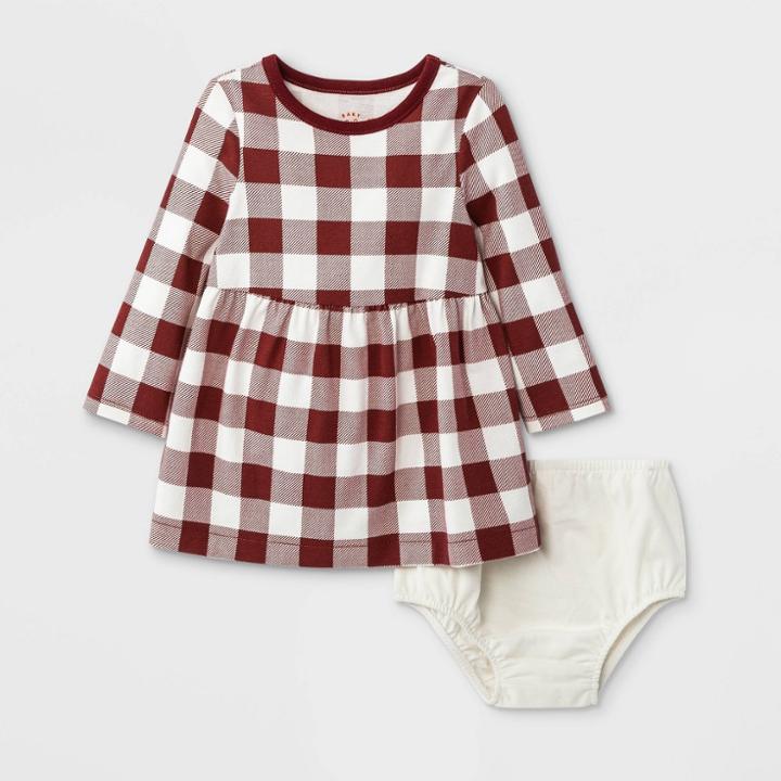 Baby Girls' Gingham Long Sleeve Dress - Cat & Jack Maroon Newborn, Red