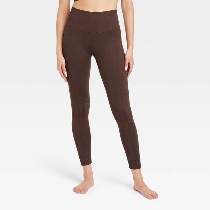 Women's Seamless Cable Knit 7/8 Leggings - Joylab Dark Brown