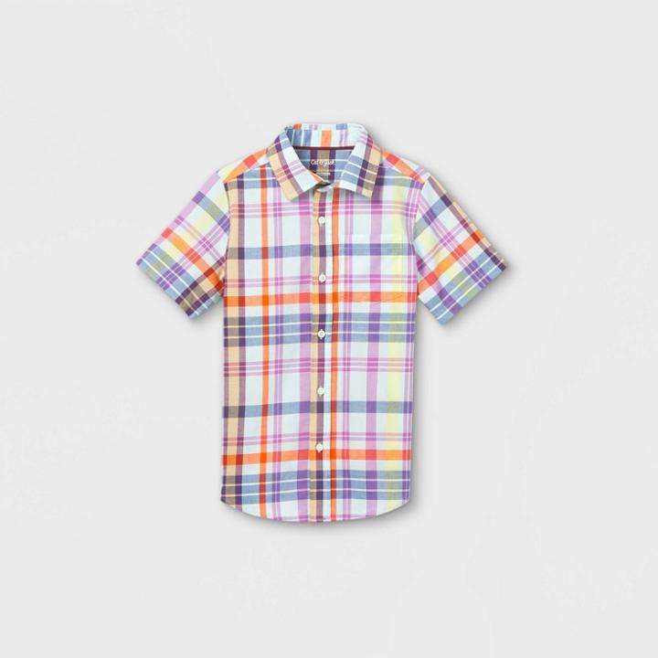 Boys' Woven Short Sleeve Button-down Shirt - Cat & Jack Blue/purple