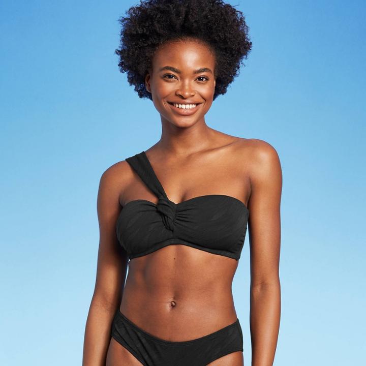 Juniors' Textured One Shoulder Bandeau Bikini Top - Xhilaration Black D/dd Cup