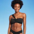 Juniors' Textured One Shoulder Bandeau Bikini Top - Xhilaration Black D/dd Cup