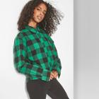 Women's Long Sleeve Cropped Plaid Button-down - Wild Fable Forest Green