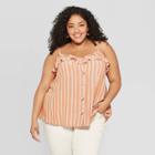 Women's Plus Size Striped Sleeveless V-neck Ruffle Cami - Universal Thread Orange