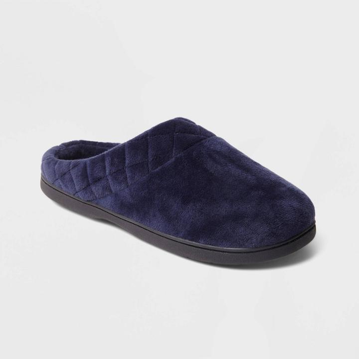 Women's Dearfoams Darcy Microfiber Velour Clog With Quilt Slippers - Navy Blue